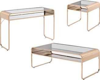 24/7 Shop at Home Benavon Modern Tempered Glass Top 3-Piece Coffee Table Set with Mirrored Shelves for Living Room