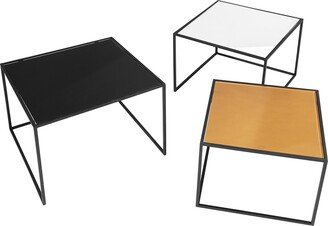 Set of 3 Mirror Top Nesting Coffee Table End/Side Table Set in Black Steel Tube