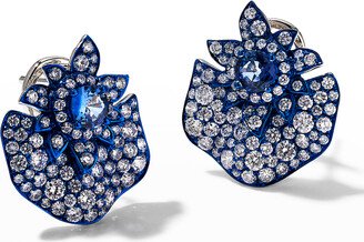 Graziela Gems Blue Rhodium, Blue Sapphire and Diamond Folha Earrings