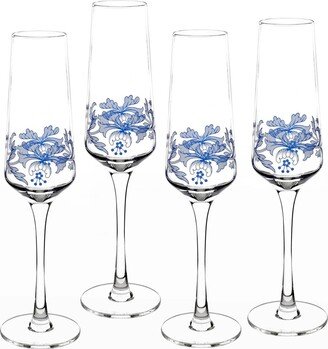 Blue Italian Champagne Flutes, Set of 4