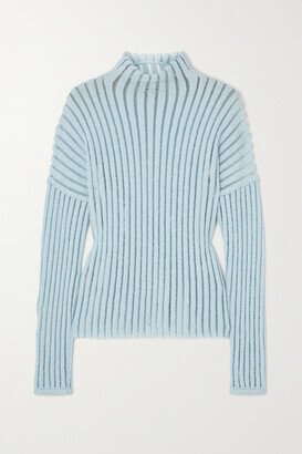 Ribbed-knit Turtleneck Top - Blue