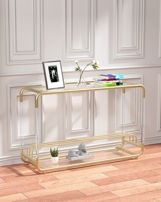 GEROJO Stainless Steel Console Table with Clear Glass Top and Acrylic Legs, Stylish and Sturdy Furniture