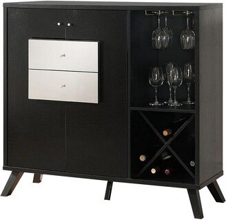 Wine Cabinet with MDF Double Door Storage and Stemware Rack, Black