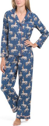 TJMAXX Poplin Ceramic Zebra Notch Long Sleeve Long Leg Pajama Set For Women