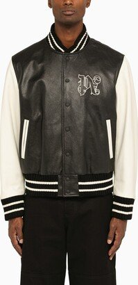 Black/cream bomber jacket in leather
