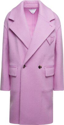 Baby Pink Double-breasted Coat In Wool And Mohair Woman