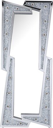 Irregular Shaped Faux Diamond Inlay Accent Floor Mirror with LED, Silver