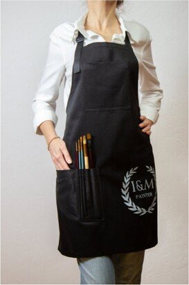 Cotton Apron For Crafting Drawing, Baking Bbq With Pockets, Gift The Artist, Apron Large & Small Pockets Of Brushes