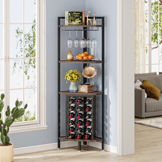 Yuzhou 4 Tier Corner Wine Shelves with Glass Holder and Storage Shelves, Freestanding Corner Bar