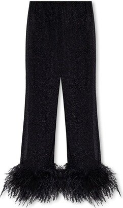 Lumiere High-Waist Feather-Trim Trousers