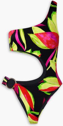 Half Moon one-shoulder cutout printed swimsuit