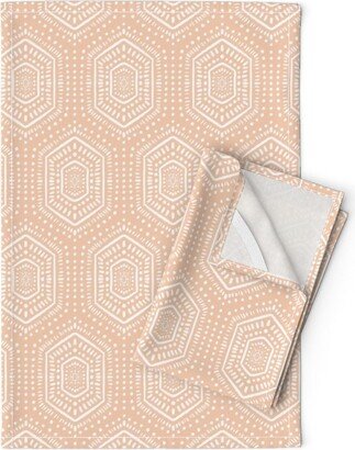 Bohemian Tea Towels | Set Of 2 - Boho Painted Blush Pink By Designdn Mudcloth Hexagon Geometric Linen Cotton Spoonflower