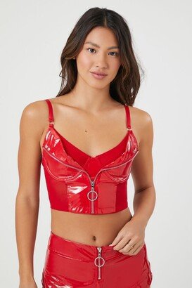 Women's Faux Patent Leather Corset in Red Small