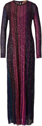 Sequin-embellished Pleated Crewneck Maxi Dress