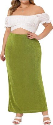 Agnes Orinda Women's Plus Size High Waist Stretch Elegant Bodycon Maxi Long Casual Pencil Skirt Green 1X