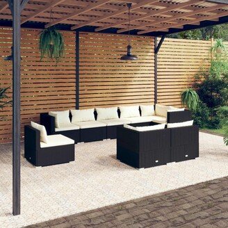 9 Piece Patio Lounge Set with Cushions Poly Rattan Black - 27.6 x 27.6 x 23.8