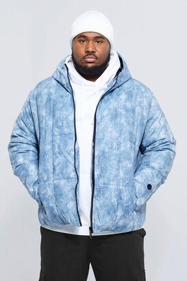 Mens Blue Plus Tie Dye Square Panel Hooded Puffer