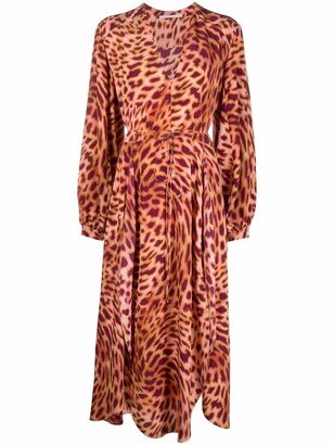 Leopard-Print Tied Waist Dress