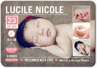 Birth Announcements: Baby Info Girl Birth Announcement, Pink, Matte