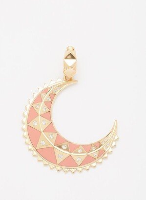 Major Moon Diamond, Coral & 18kt Gold Pendant