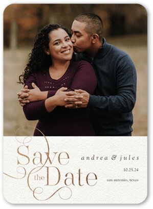 Save The Date Cards: Swirly Date Save The Date, White, 5X7, Matte, Signature Smooth Cardstock, Rounded