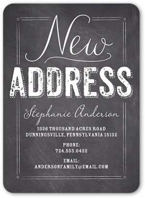 Moving Announcements: Chalkboard Home Moving Announcement, Grey, Matte, Signature Smooth Cardstock, Rounded