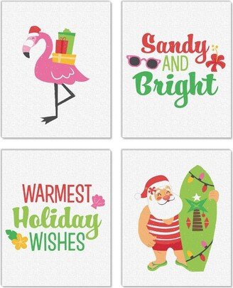 Big Dot of Happiness Tropical Christmas - Unframed Beach Santa and Flamingo Holiday Linen Paper Wall Art - Set of 4 - Artisms - 8 x 10 inches