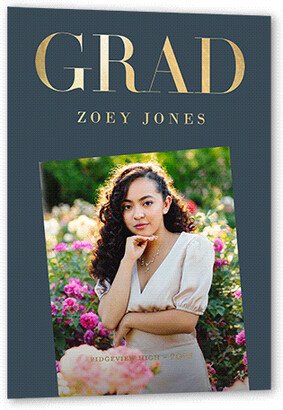 Graduation Announcements: Clean Tilt Graduation Announcement, Grey, Gold Foil, 5X7, Matte, Personalized Foil Cardstock, Square