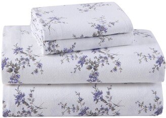 Jessika Flannel 4-Piece Purple Floral Cotton Queen Sheet Set