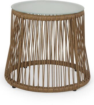Russell Outdoor Wicker Side Table with Glass Top by 18.75