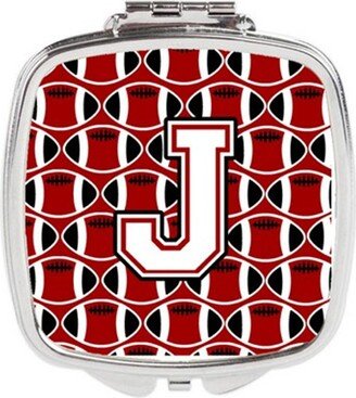 CJ1082-JSCM Letter J Football Cardinal & White Compact Mirror