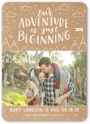 Birth Announcements: Adventure Begins Pregnancy Announcement, Beige, Standard Smooth Cardstock, Rounded