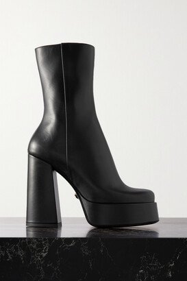 Leather Platform Ankle Boots - Black