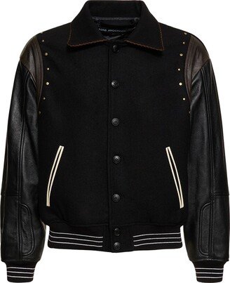 Luster wool & leather varsity jacket