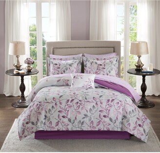 Madison Park Essentials Eden Purple Printed Complete Comforter Set with Cotton Bed Sheets