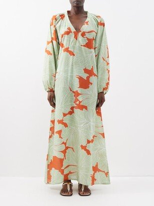 Iman Balloon-sleeve Printed Cotton-voile Kaftan