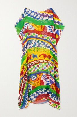 Asymmetric Printed Silk-chiffon Kaftan - Yellow