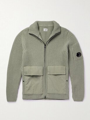 Logo-Appliquéd Wool-Blend Zip-Up Cardigan