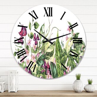 Designart 'Vintage Floral Tropical Leaves I' Tropical wall clock