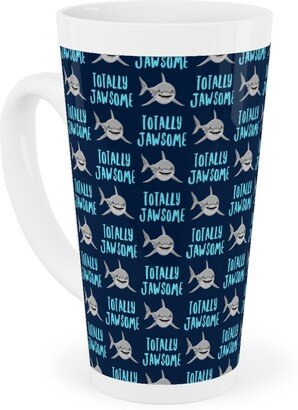 Mugs: Totally Jawsome - Sharks! - Navy Tall Latte Mug, 17Oz, Blue