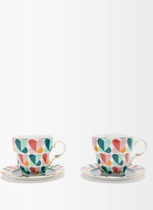 Set Of Two Big Mama Porcelain Cups And Saucers