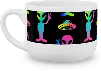 Mugs: 90'S Rainbow Aliens And Ufos - Multi On Black Latte Mug, White, 25Oz, Black