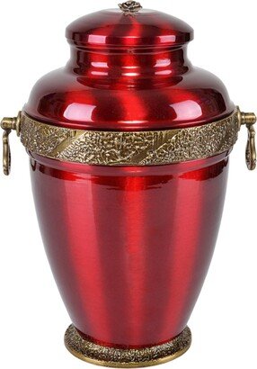 Red Urn For Ashes Metal Cremation Human Memorial With Cross Funeral Classic Burial