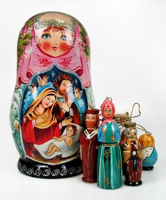 G.DeBrekht Nativity Angel Ornaments and Russian Matryoshka Wooden Doll Set
