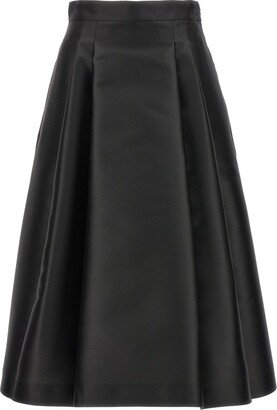 High-Waist Box-Pleated Satin Midi Skirt