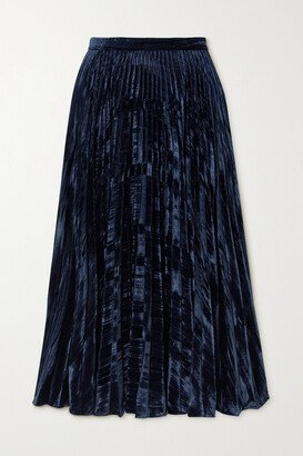 Kim Pleated Velvet Midi Skirt - Blue