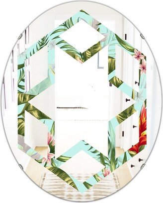 Designart 'Tropical Foliage II' Printed Modern Round or Oval Wall Mirror - Hexagon Star