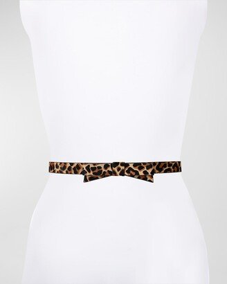 Leopard-Print Bow Calf Hair Skinny Belt