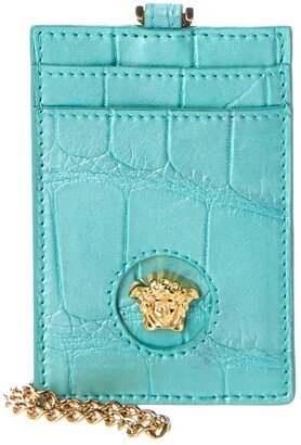 La Medusa Croc-Embossed Leather Card Holder On Chain