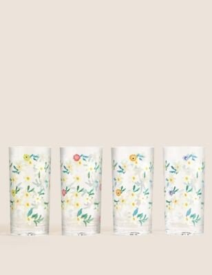 Set Of 4 Expressive Floral Picnic Highballs